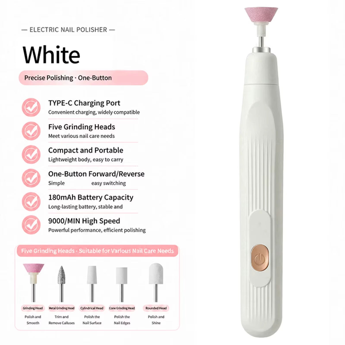 Cordless Plastic Finger Nails File Grinder Kit Rechargeable Nails Buffer for Acrylic Gel Care and Removal