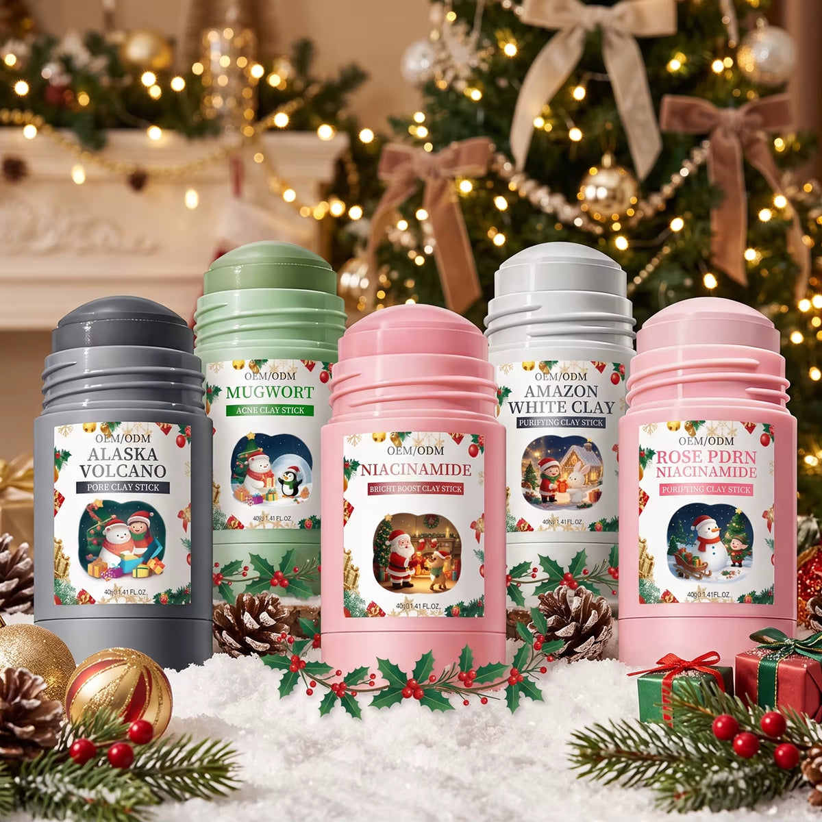 OEM Private Label PDRN Clay Mask Stick Deep Cleansing Mud Mask Pore Refining Blackhead Remover Niacinamide Christmas Face Mask