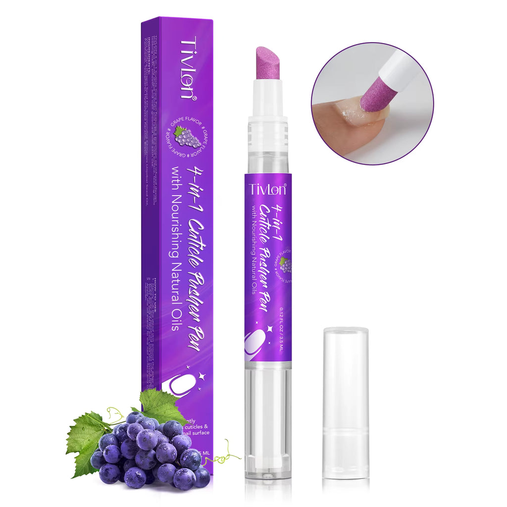 Tivlon Private Label Nail Care 4-In-1 Cuticle Pusher Pen Nail Cuticle Polishing Remover Tool with Nourishing Oil for Exfoliates