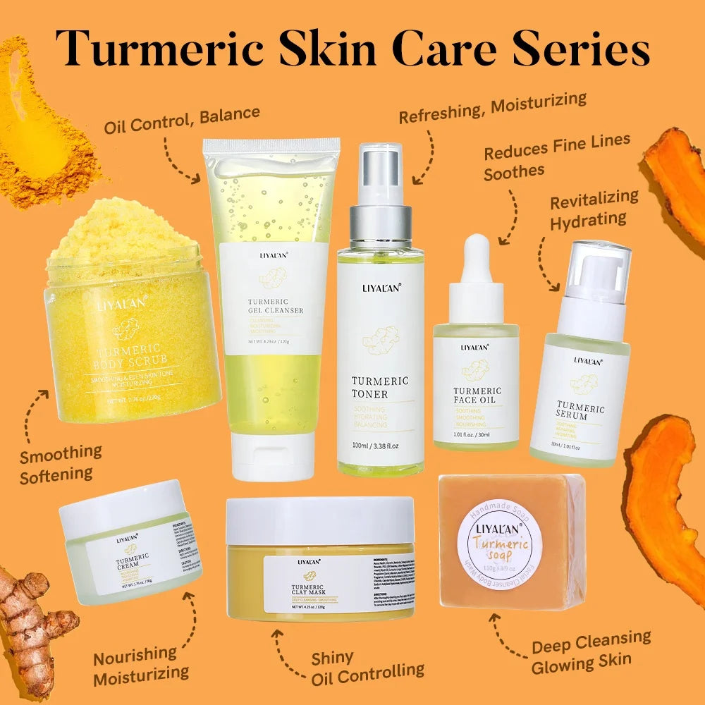 Private Label Skincare Beauty Products Soothing Whitening Brightening Facial Kit Turmeric Skin Care Set