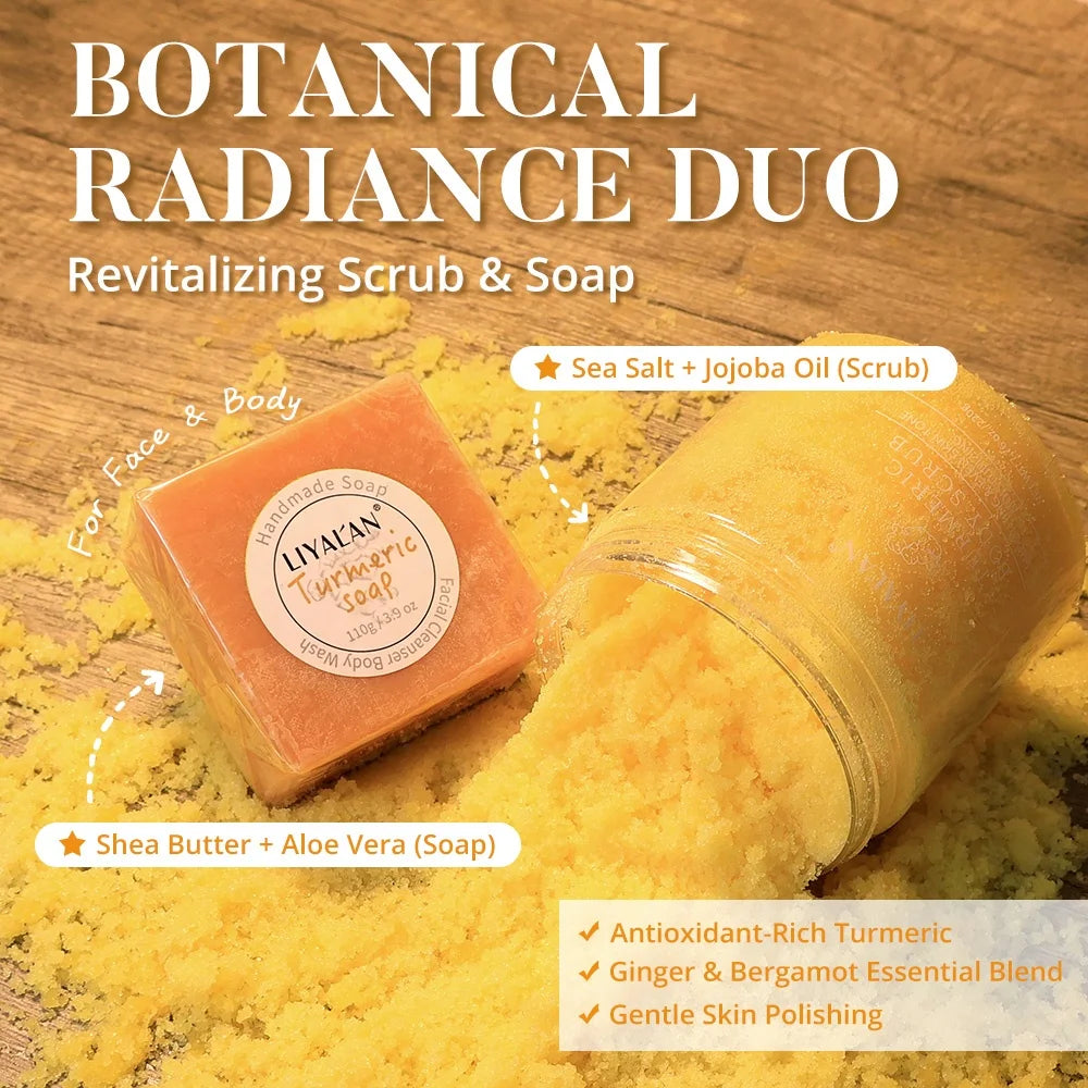 Turmeric Skin Care Body Lotion Whitening Soap Exfoliating Scrub Shower Gel Turmeric Vitamin C Bath Body Care Set