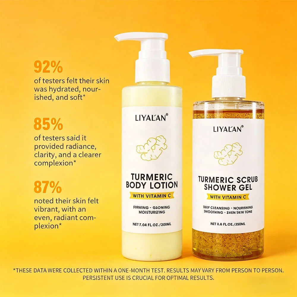 Turmeric Skin Care Body Lotion Whitening Soap Exfoliating Scrub Shower Gel Turmeric Vitamin C Bath Body Care Set