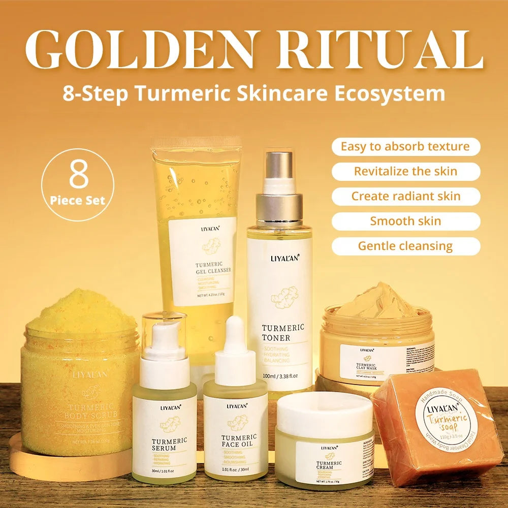 Private Label Skincare Beauty Products Soothing Whitening Brightening Facial Kit Turmeric Skin Care Set