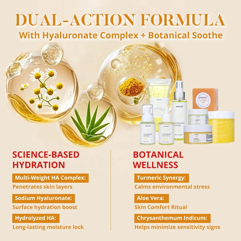 Private Label Skincare Beauty Products Soothing Whitening Brightening Facial Kit Turmeric Skin Care Set