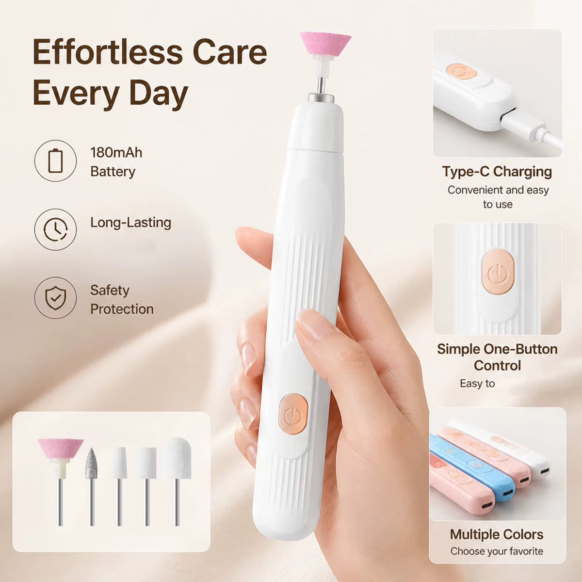 Cordless Plastic Finger Nails File Grinder Kit Rechargeable Nails Buffer for Acrylic Gel Care and Removal