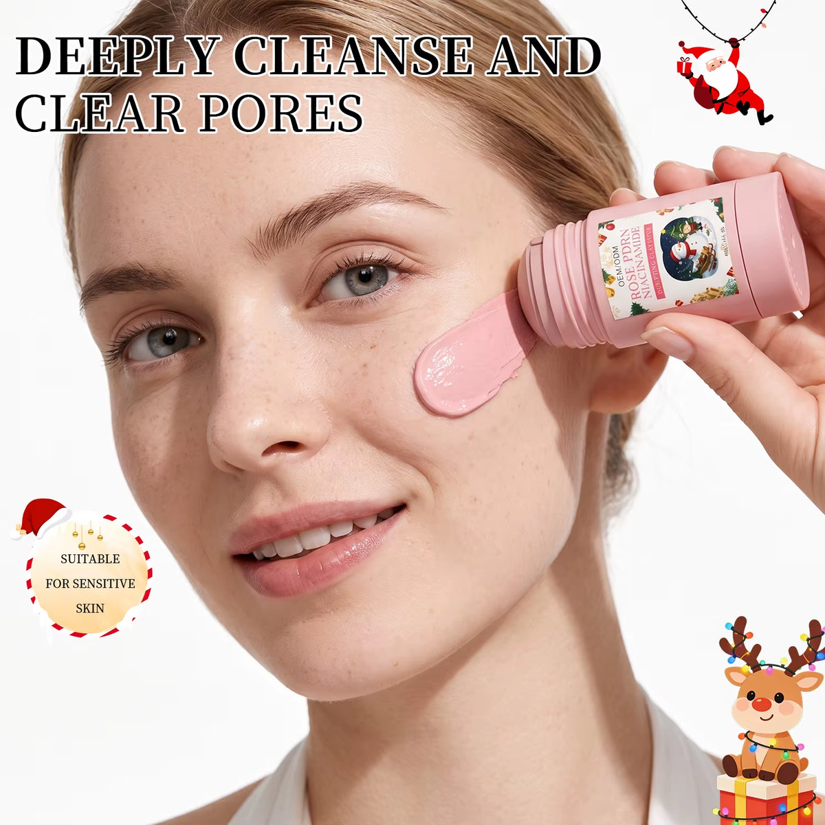 OEM Private Label PDRN Clay Mask Stick Deep Cleansing Mud Mask Pore Refining Blackhead Remover Niacinamide Christmas Face Mask