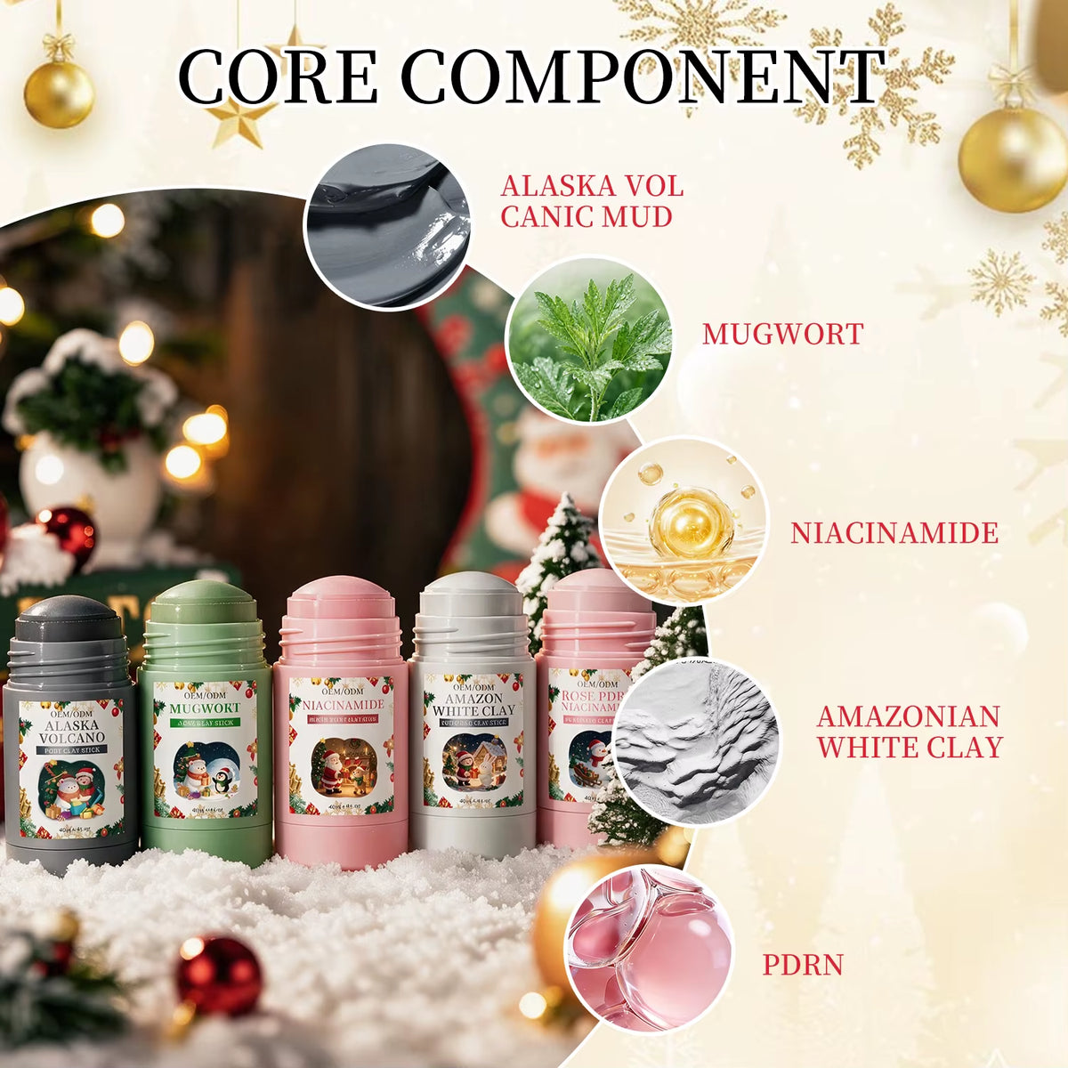 OEM Private Label PDRN Clay Mask Stick Deep Cleansing Mud Mask Pore Refining Blackhead Remover Niacinamide Christmas Face Mask