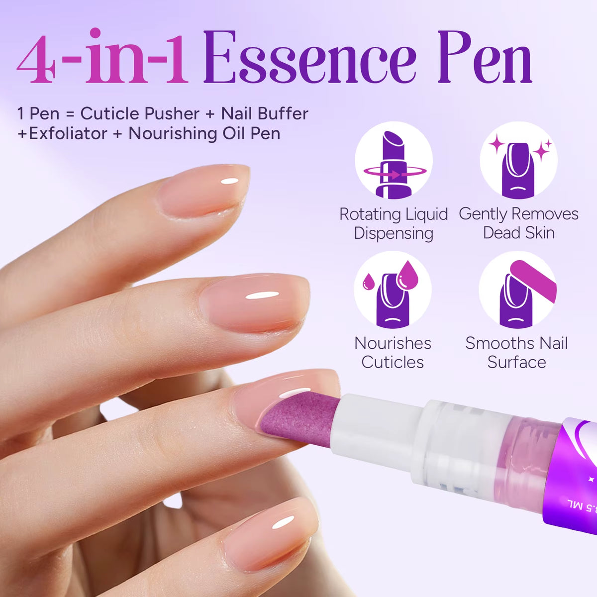 Tivlon Private Label Nail Care 4-In-1 Cuticle Pusher Pen Nail Cuticle Polishing Remover Tool with Nourishing Oil for Exfoliates