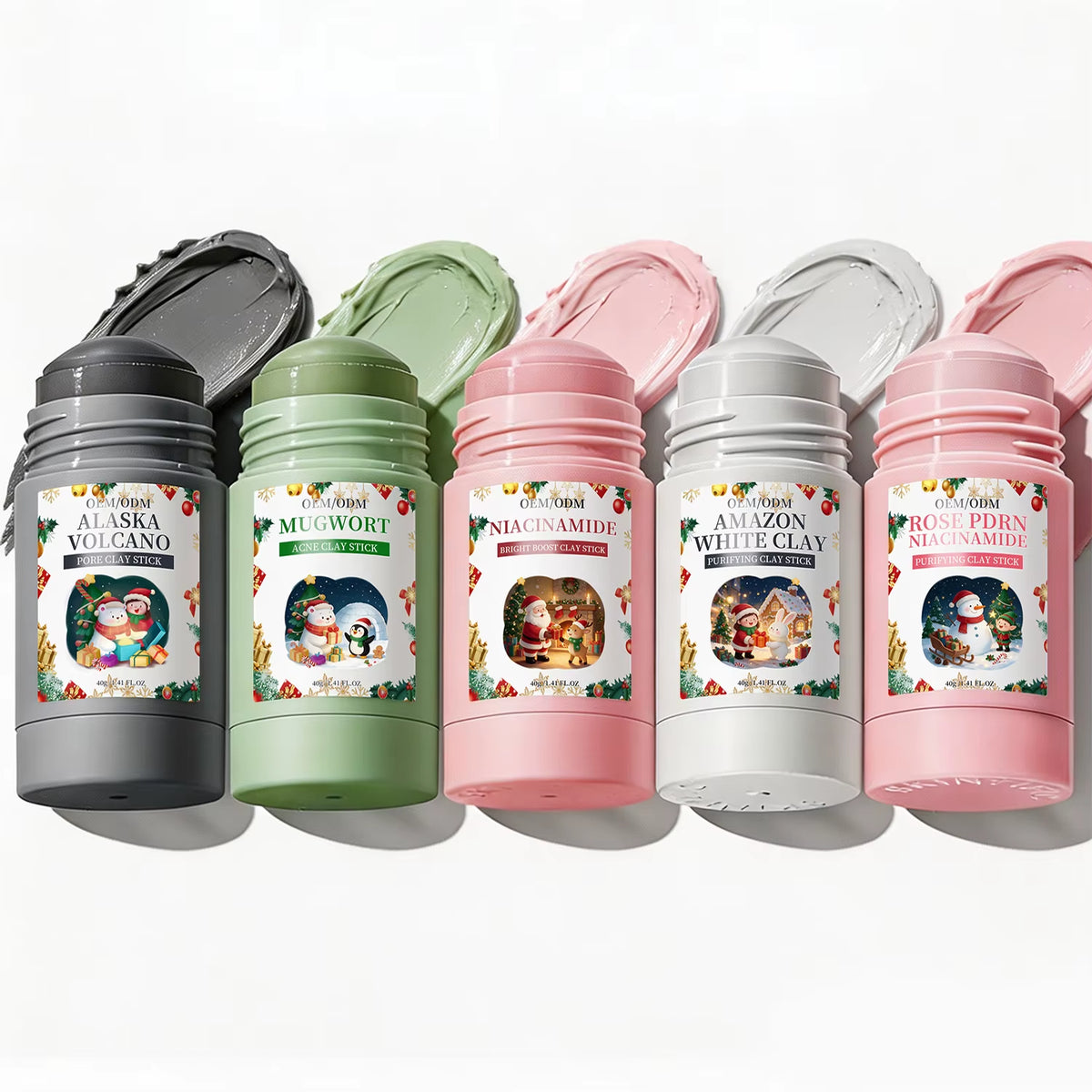 OEM Private Label PDRN Clay Mask Stick Deep Cleansing Mud Mask Pore Refining Blackhead Remover Niacinamide Christmas Face Mask