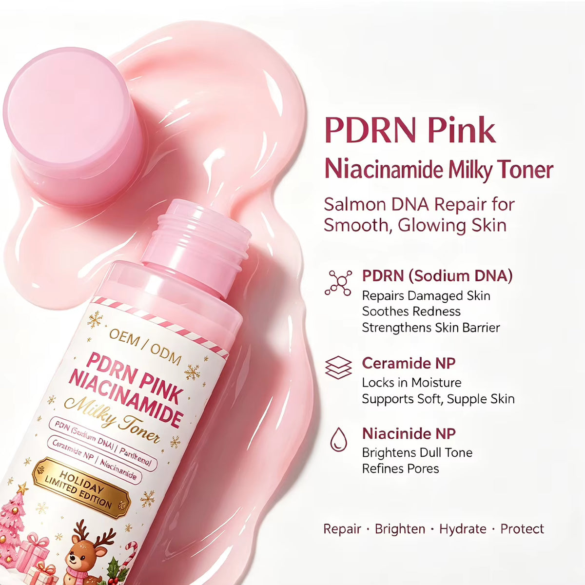 Private Label PDRN Pink Skincare Line Salmon DNA Collagen Face Cream Serum Toner Eye Patch Custom Korean Beauty Products