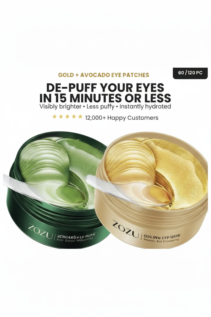60/120 Pcs Gold & Avocado Eye Patches – Anti-Aging Under-Eye Masks for Dark Circles, Eye Bags & Hydration